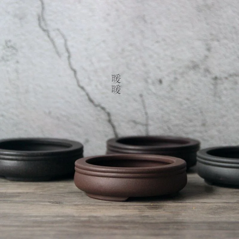 Bonsai Garden China - Ceramic Circle Bonsai Pot,Plate,Purple-sand,Nature,Tradition China,Dormitory Table