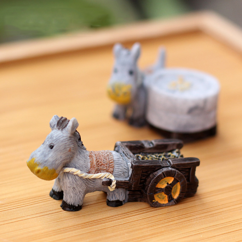 Bonsai Garden Japan - Animal Figurines Mini Donkey Pulling Car
