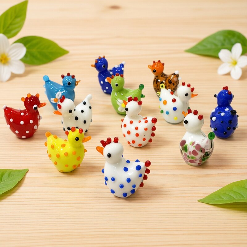 Bonsai Garden Japan - 2PCS Handmade Cute Glass Chicken Figurines