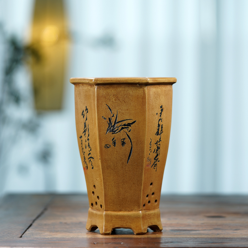 Bonsai Garden China - Ceramic Hexagon Bonsai Pot, Flower Vase,