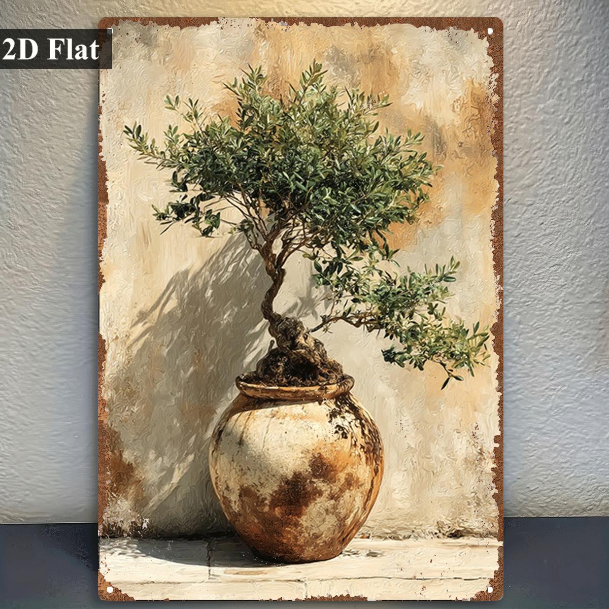 Vintage Metal Tin Sign Potted  - Bonsai Garden Wall 评论和价格