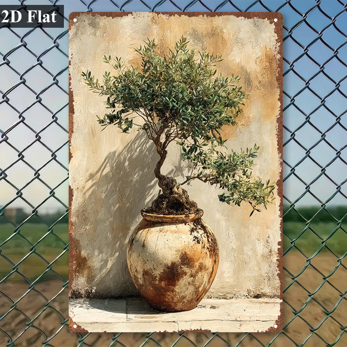 Vintage Metal Tin Sign Potted  - Bonsai Garden Wall 评论和价格