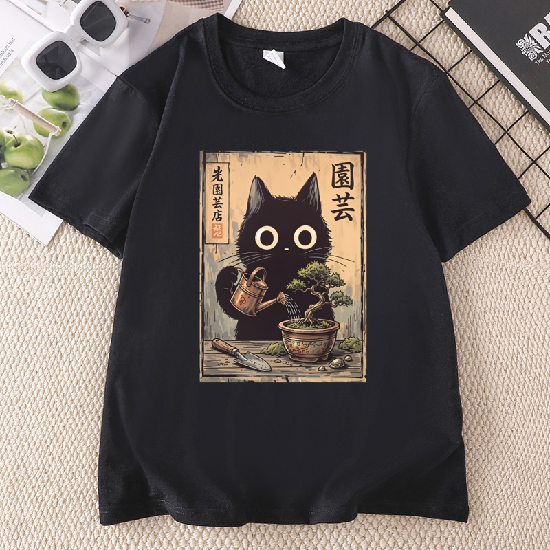 Bonsai Black Cat T-Shirt  Japa - Bonsai Garden China 评论和价格