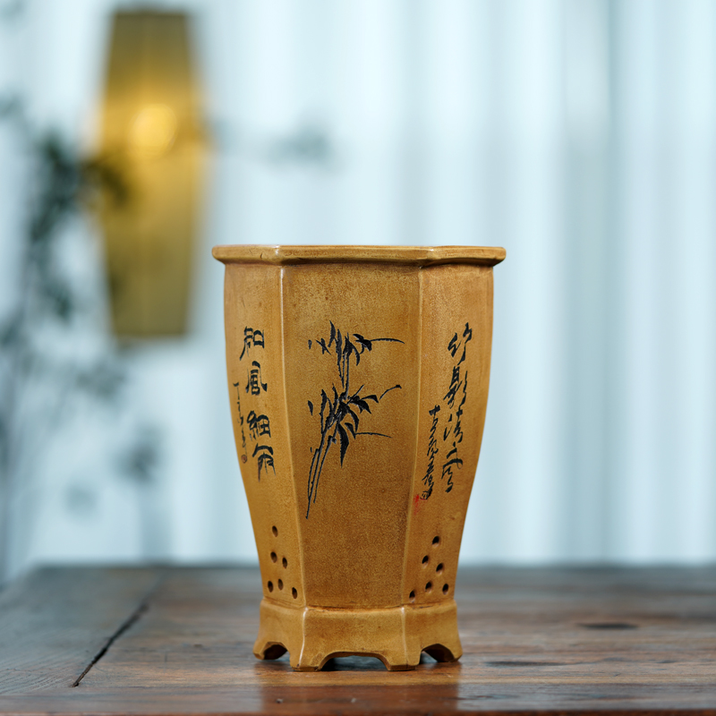Ceramic Hexagon Bonsai Pot, Fl - Bonsai Garden China 评论和价格